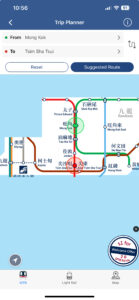 MTR Mobileで経路を選択した画面