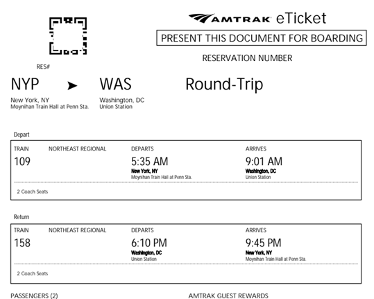 アムトラックのイーチケット