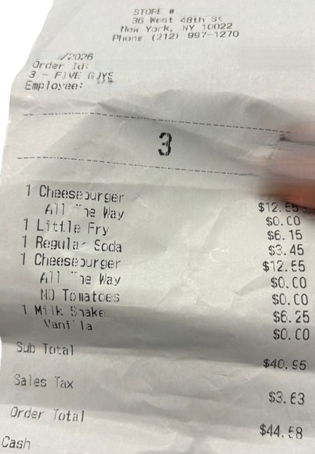 ファイブガイズのレシート